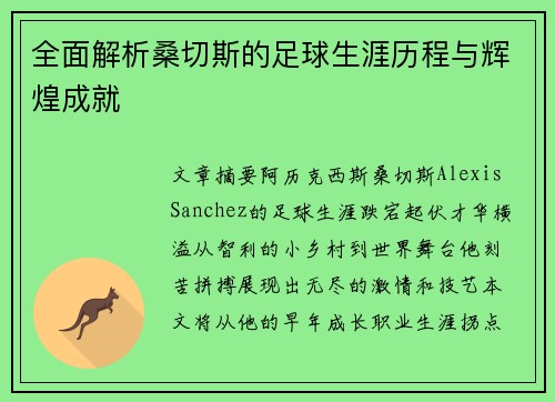 全面解析桑切斯的足球生涯历程与辉煌成就 全面解析桑切斯的足球生涯历程与辉煌成就